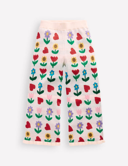 Flared Knitted Trousers-Ecru Marl Sunflower Garden-5