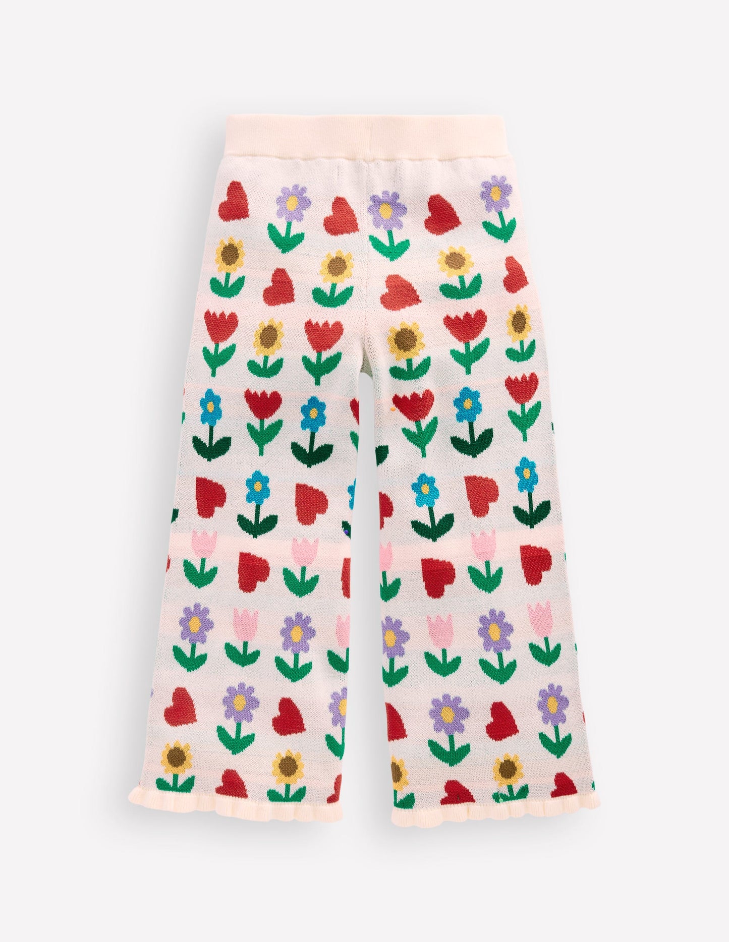 Flared Knitted Trousers-Ecru Marl Sunflower Garden