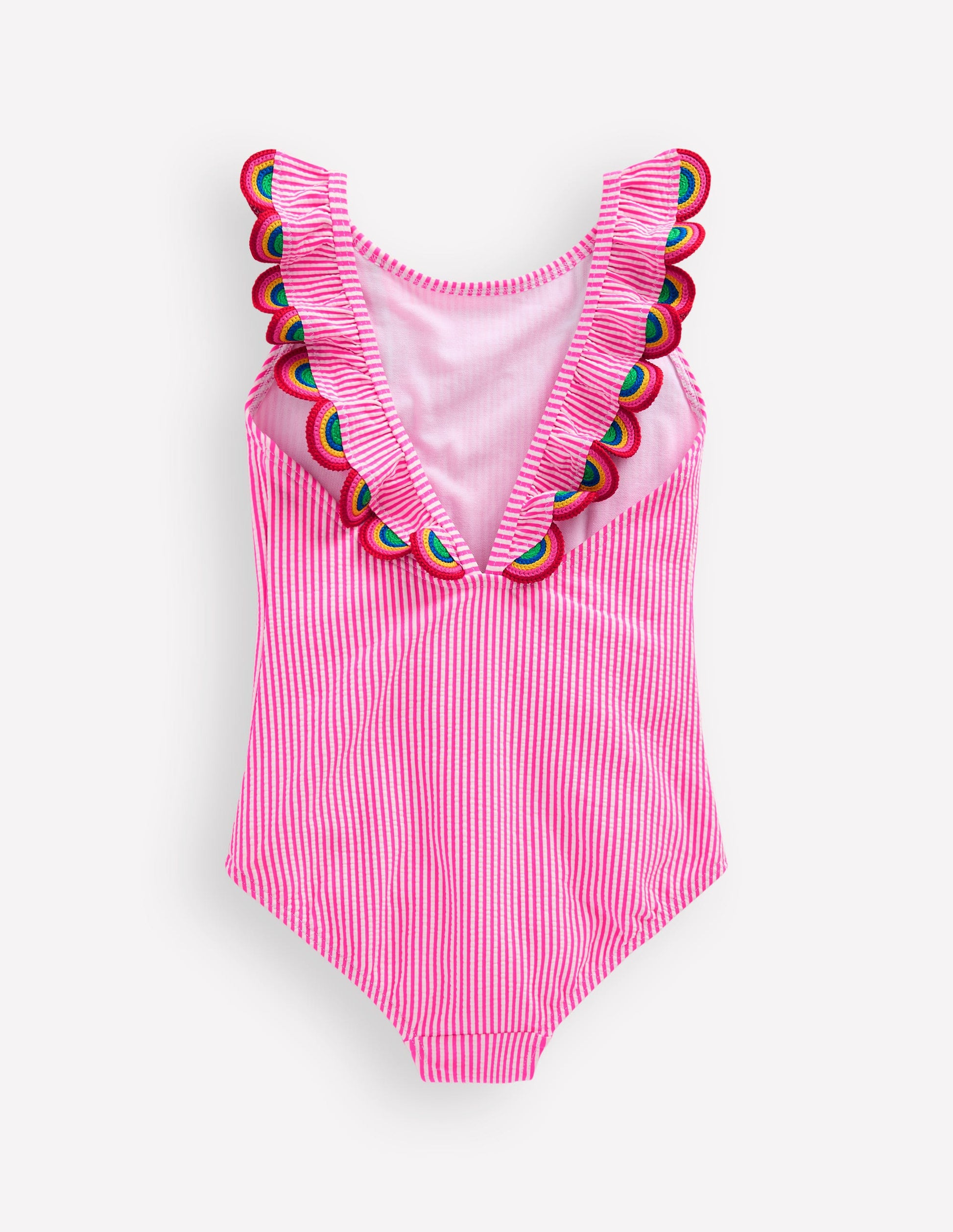 Flutter Trim Swimsuit-Ticking Stripe Rainbow-2