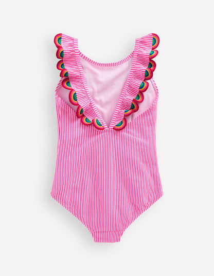 Flutter Trim Swimsuit-Ticking Stripe Rainbow-2