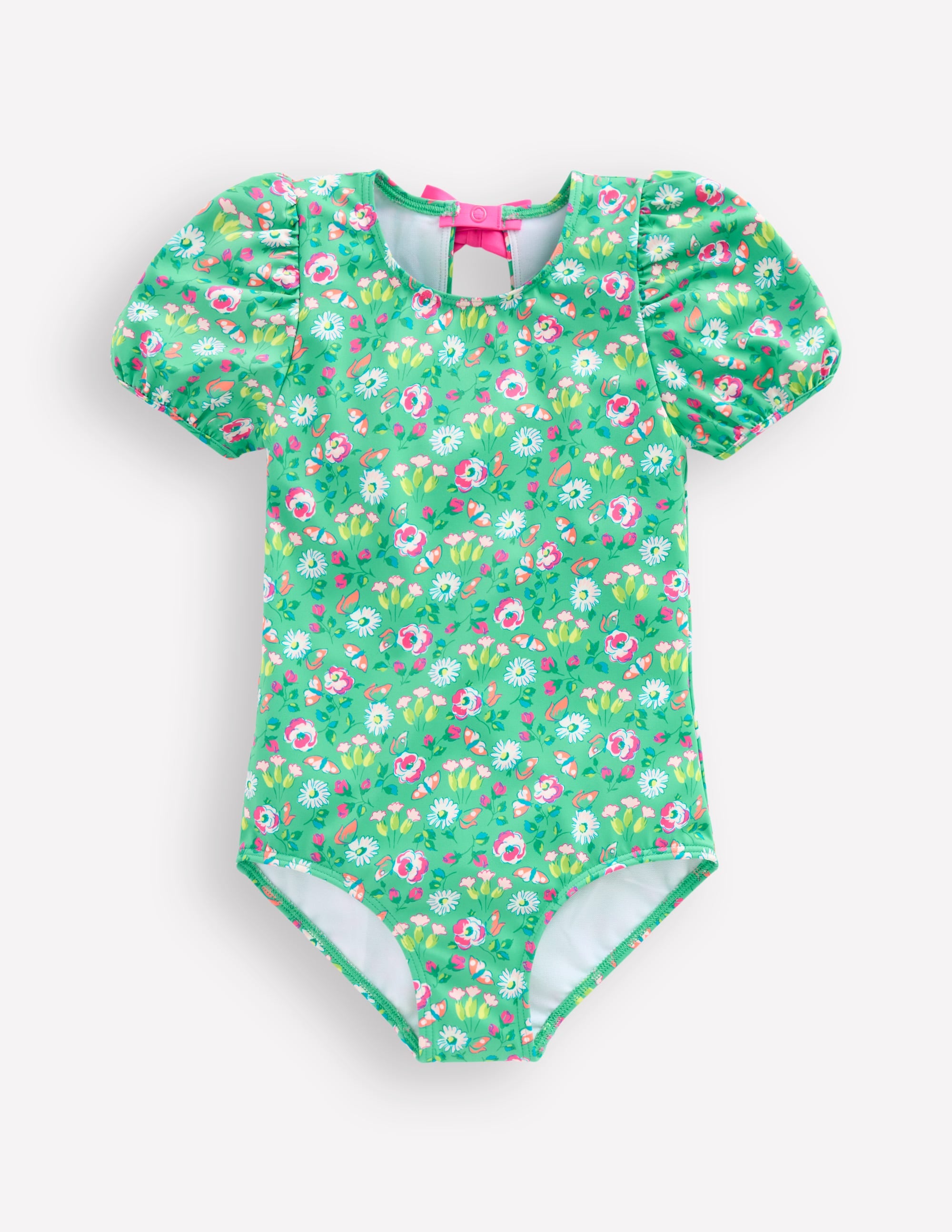 Puff Sleeve Swimsuit-Aquamarine Butterfly Floral - Image 1