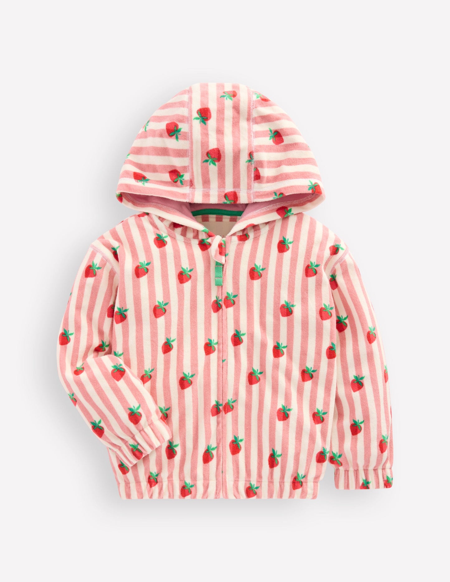 Relaxed Towelling Hoodie-Blush Strawberry Stripe