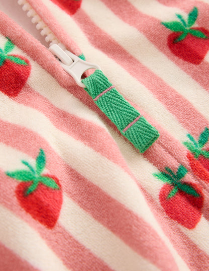 Relaxed Towelling Hoodie-Blush Strawberry Stripe-3