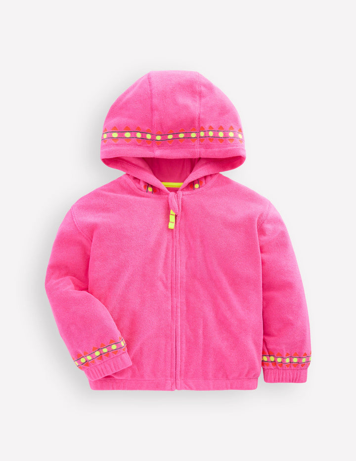 Relaxed Towelling Hoodie-Pink Embroidered