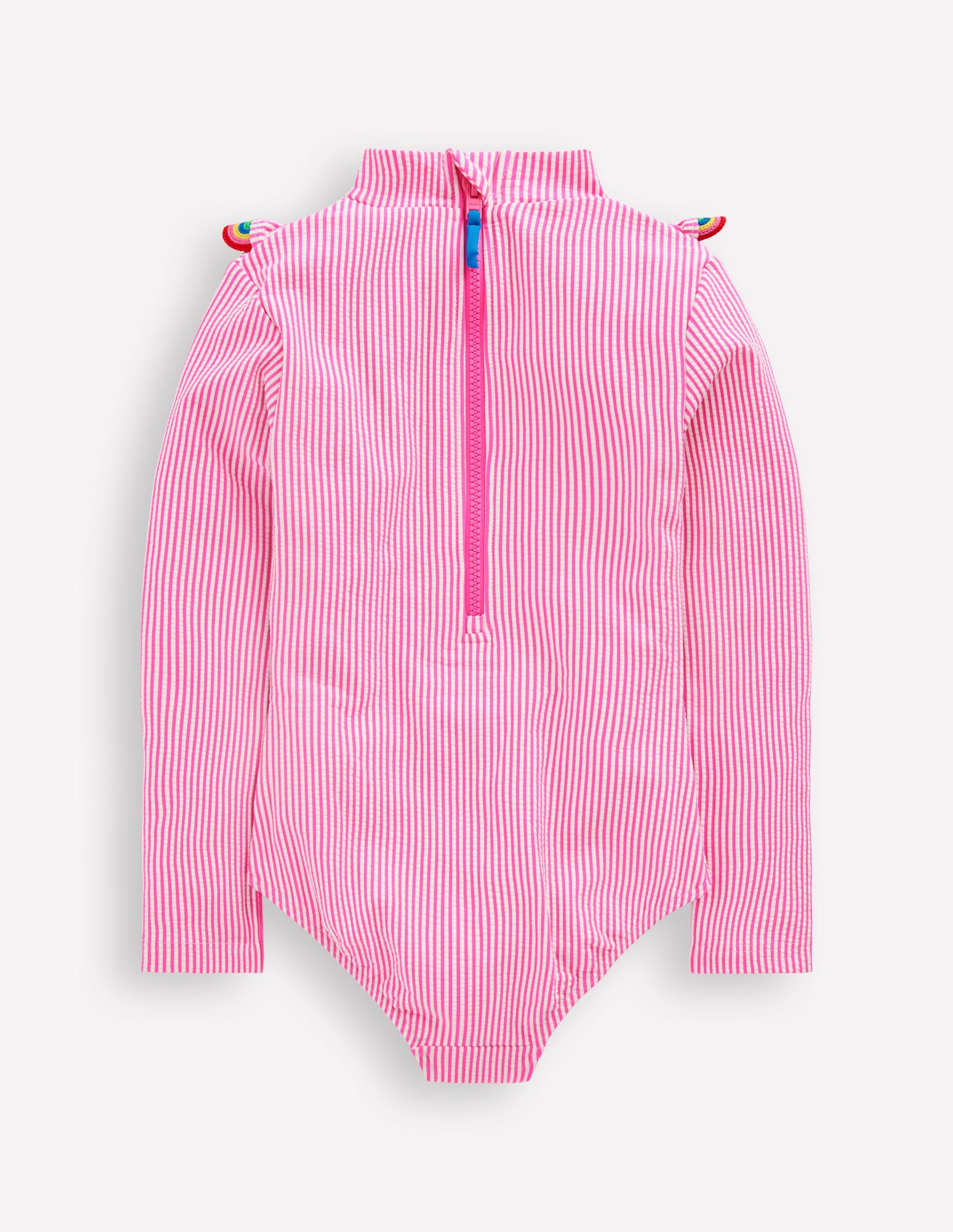 Long Sleeve Frill Swimsuit-Pink Glo Stripe Rainbow-2