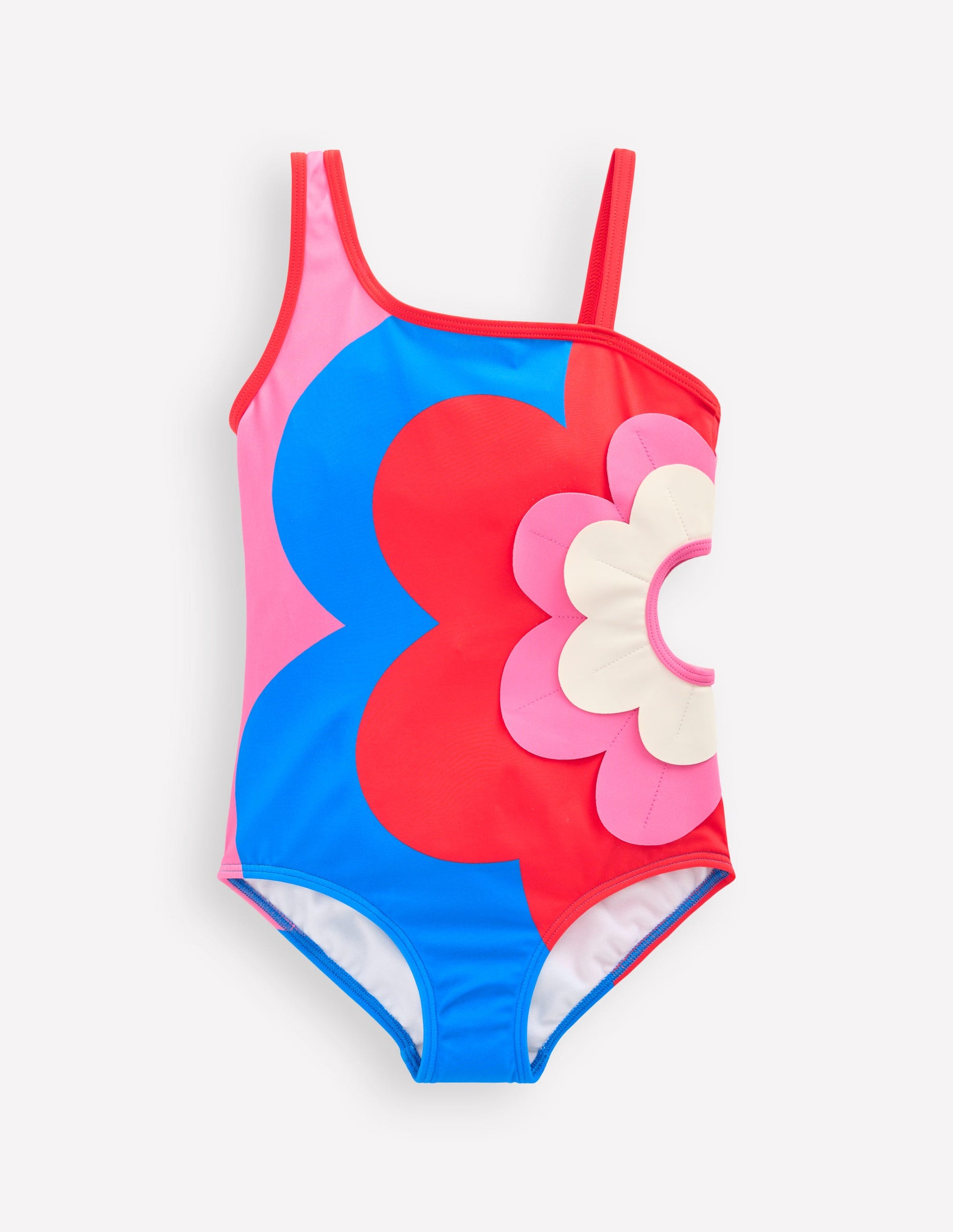 One Shoulder Appliqué Swimsuit-Cut Out Flower-1