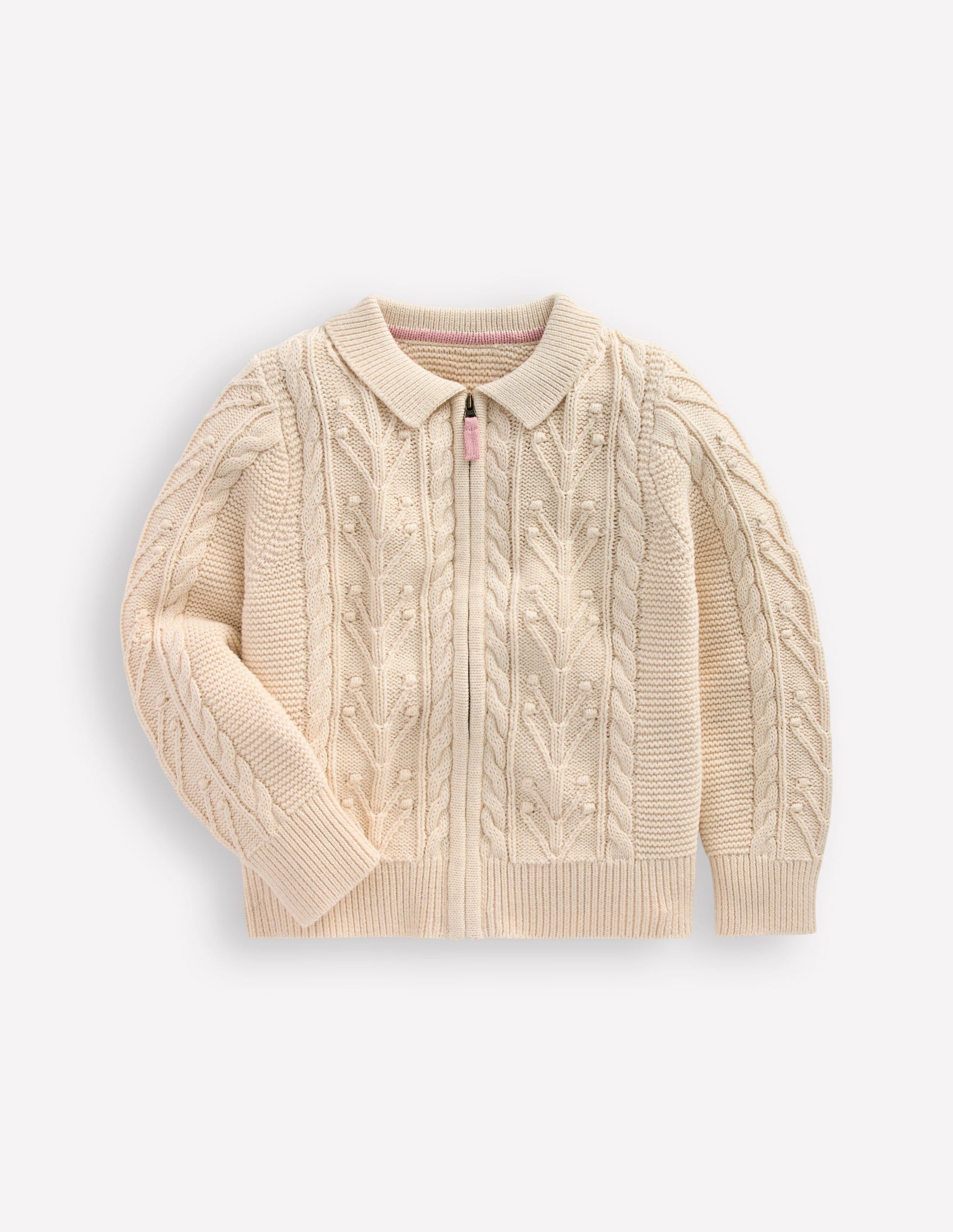 Collared Cable Zip-up-Ecru Marl-4