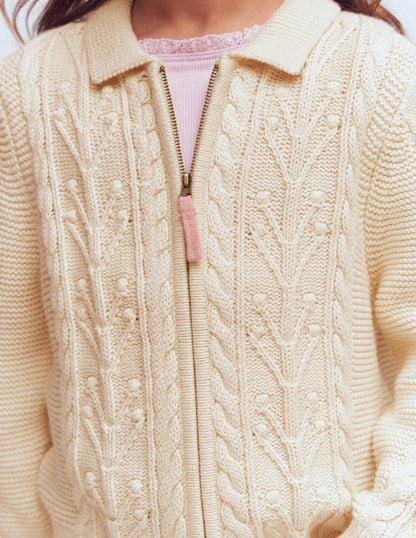 Collared Cable Zip-up-Ecru Marl-2