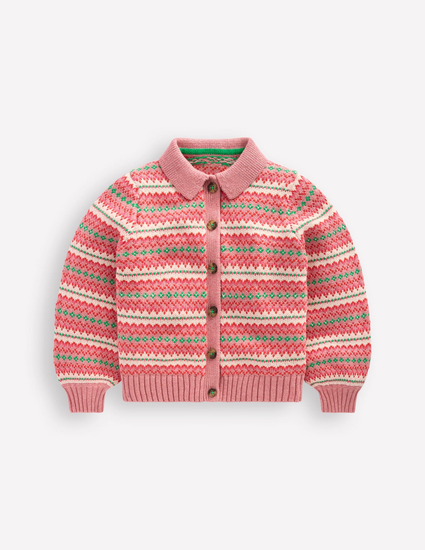 Collared Fair Isle Cardigan-Vintage Pink