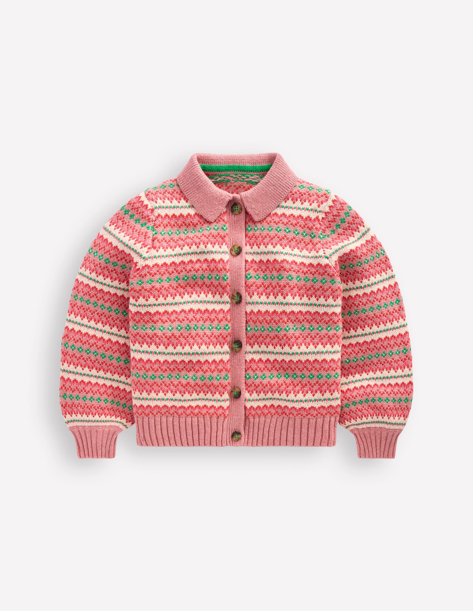 Collared Fair Isle Cardigan-Vintage Pink-5