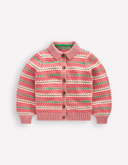Collared Fair Isle Cardigan-Vintage Pink-5