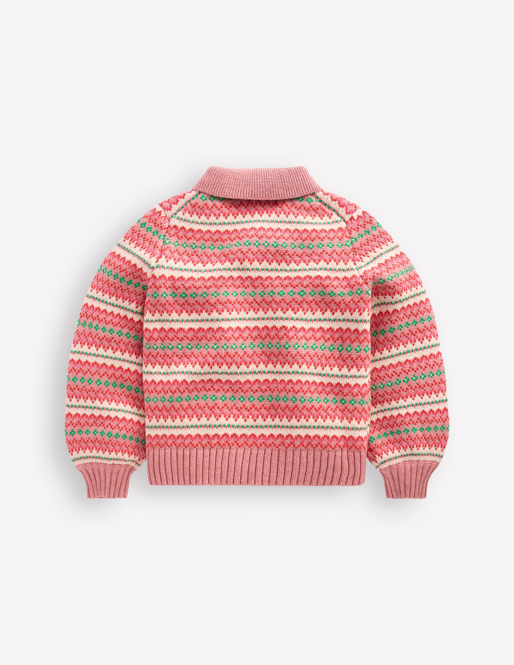 Collared Fair Isle Cardigan-Vintage Pink - Image 6