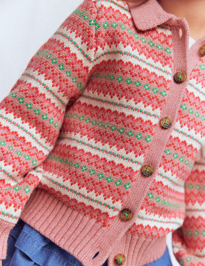 Collared Fair Isle Cardigan-Vintage Pink-2