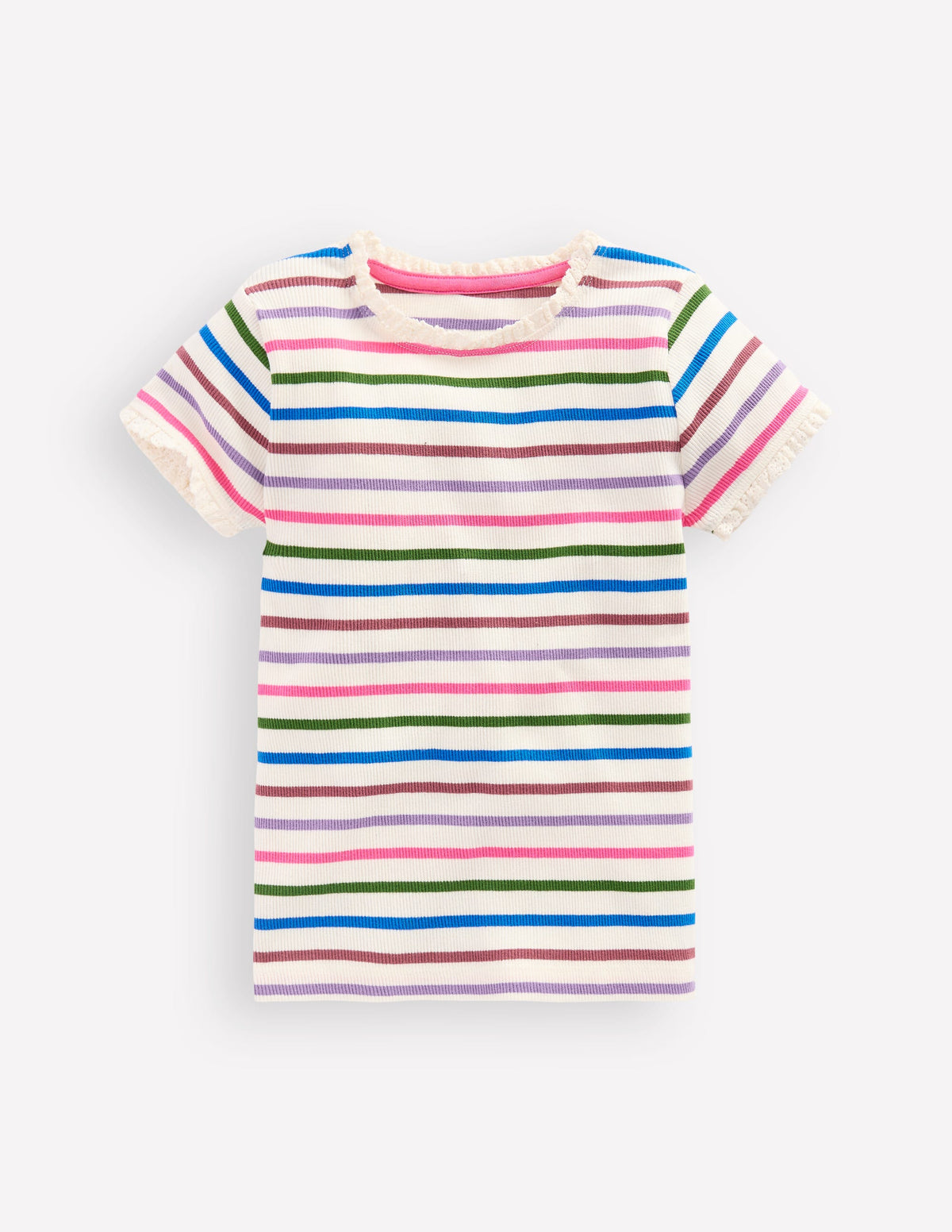 Short Sleeve Ribbed T-shirt-Multi Stripe - Image 1