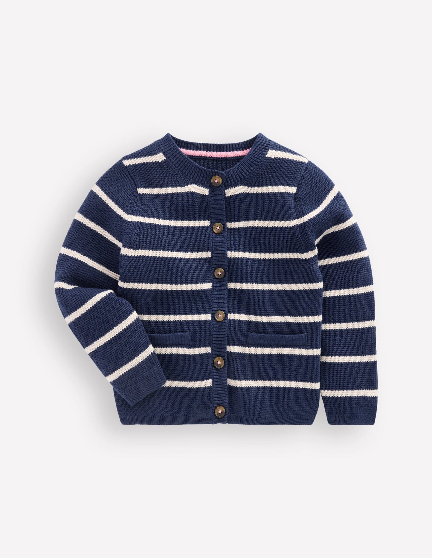 Crew Neck Knitted Jacket-College Navy/Soft Ivory Stripe