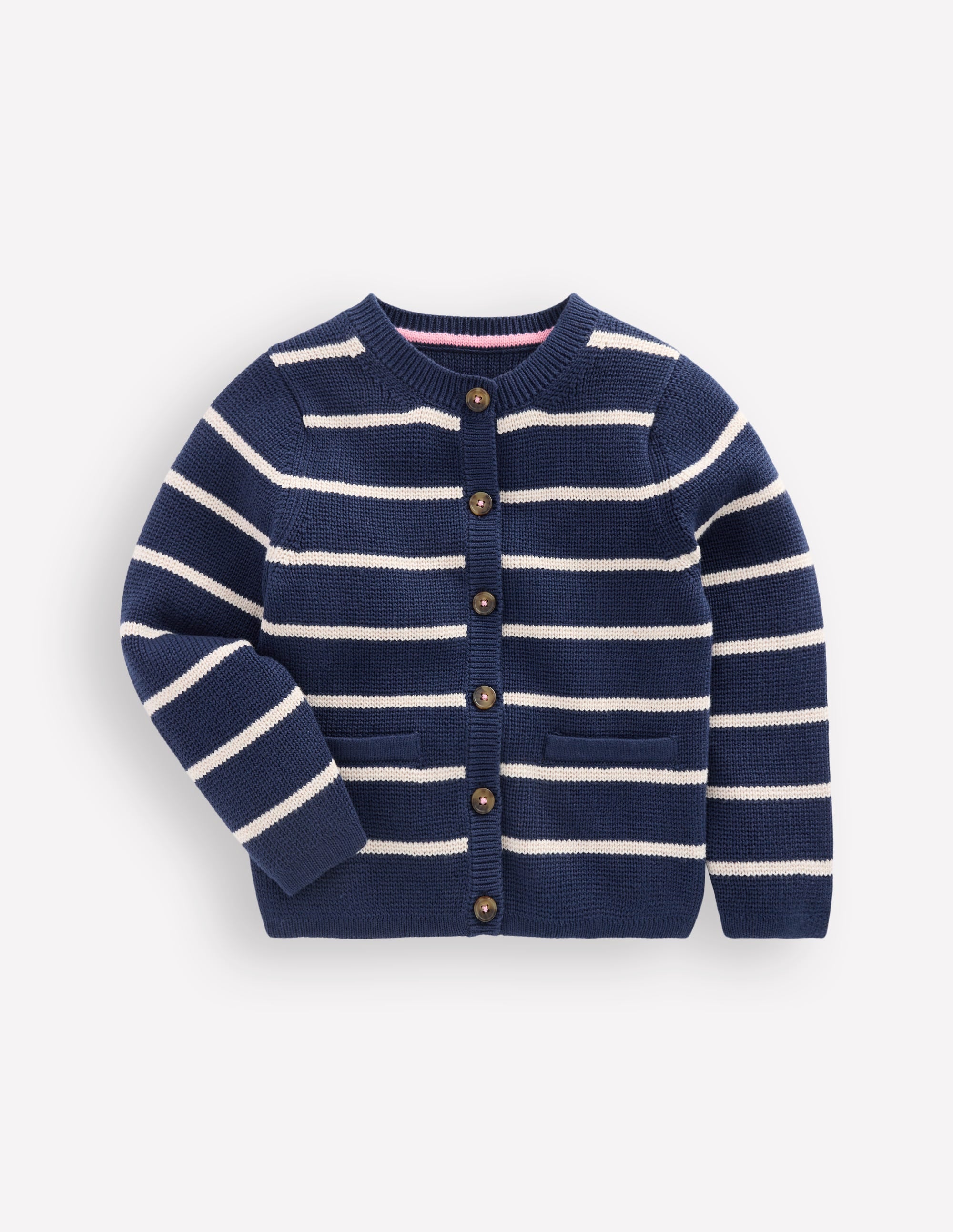 Crew Neck Knitted Jacket-College Navy/Soft Ivory Stripe - Image 3