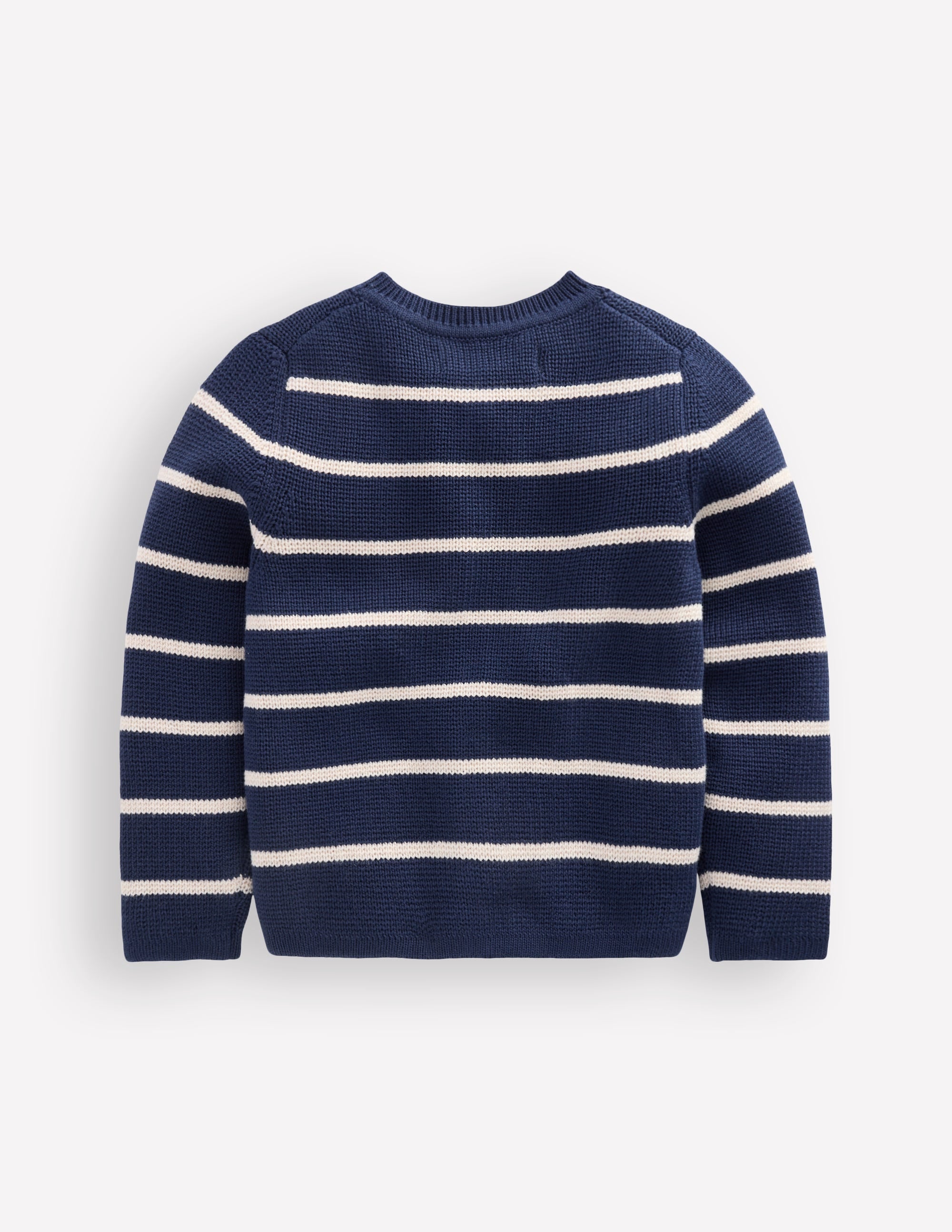 Crew Neck Knitted Jacket-College Navy/Soft Ivory Stripe - Image 4