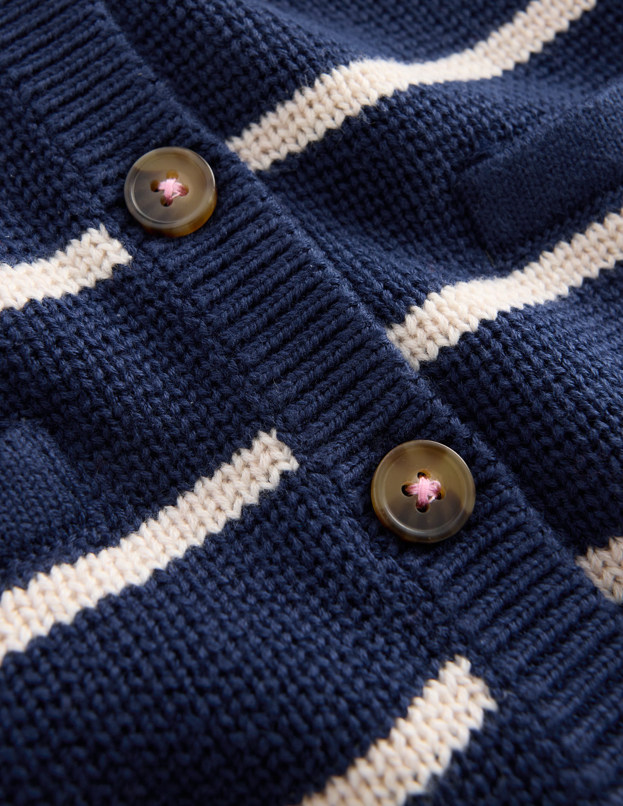 Crew Neck Knitted Jacket-College Navy/Soft Ivory Stripe - Image 5