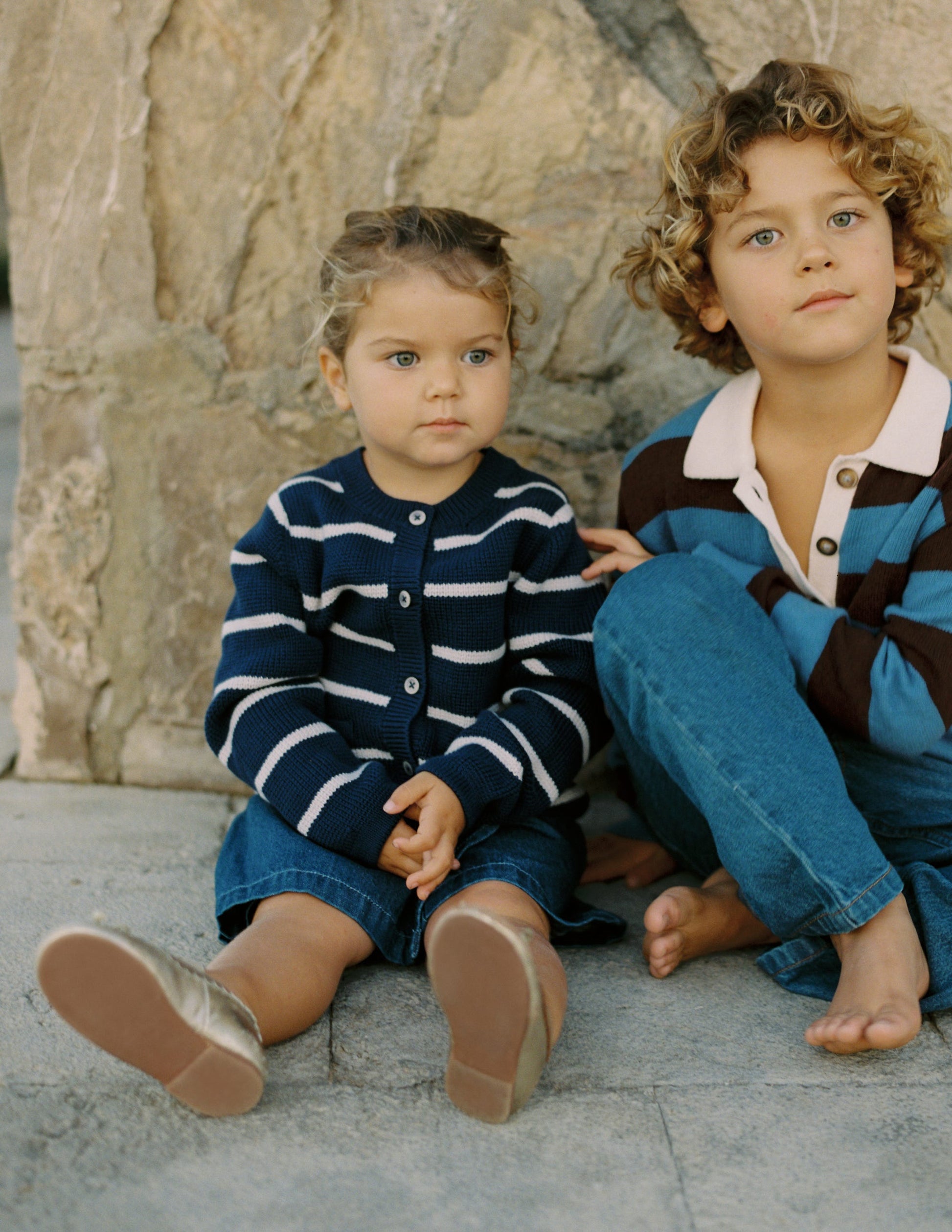 Crew Neck Knitted Jacket-College Navy/Soft Ivory Stripe-1
