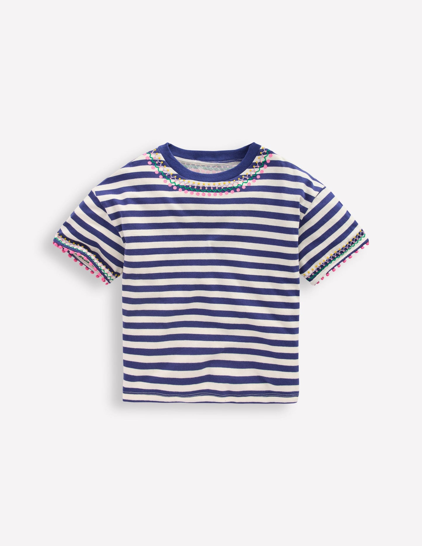 Relaxed Embroidered T-shirt-Navy Stripe
