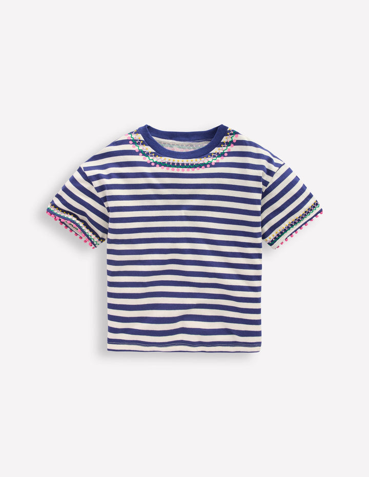 Relaxed Embroidered T-shirt-Navy Stripe