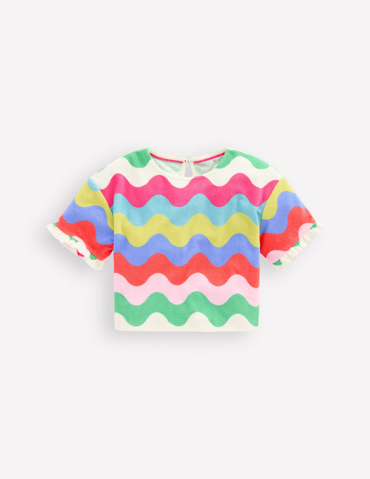 Dropped Shoulder Towelling Top-Multi Wave Stripe