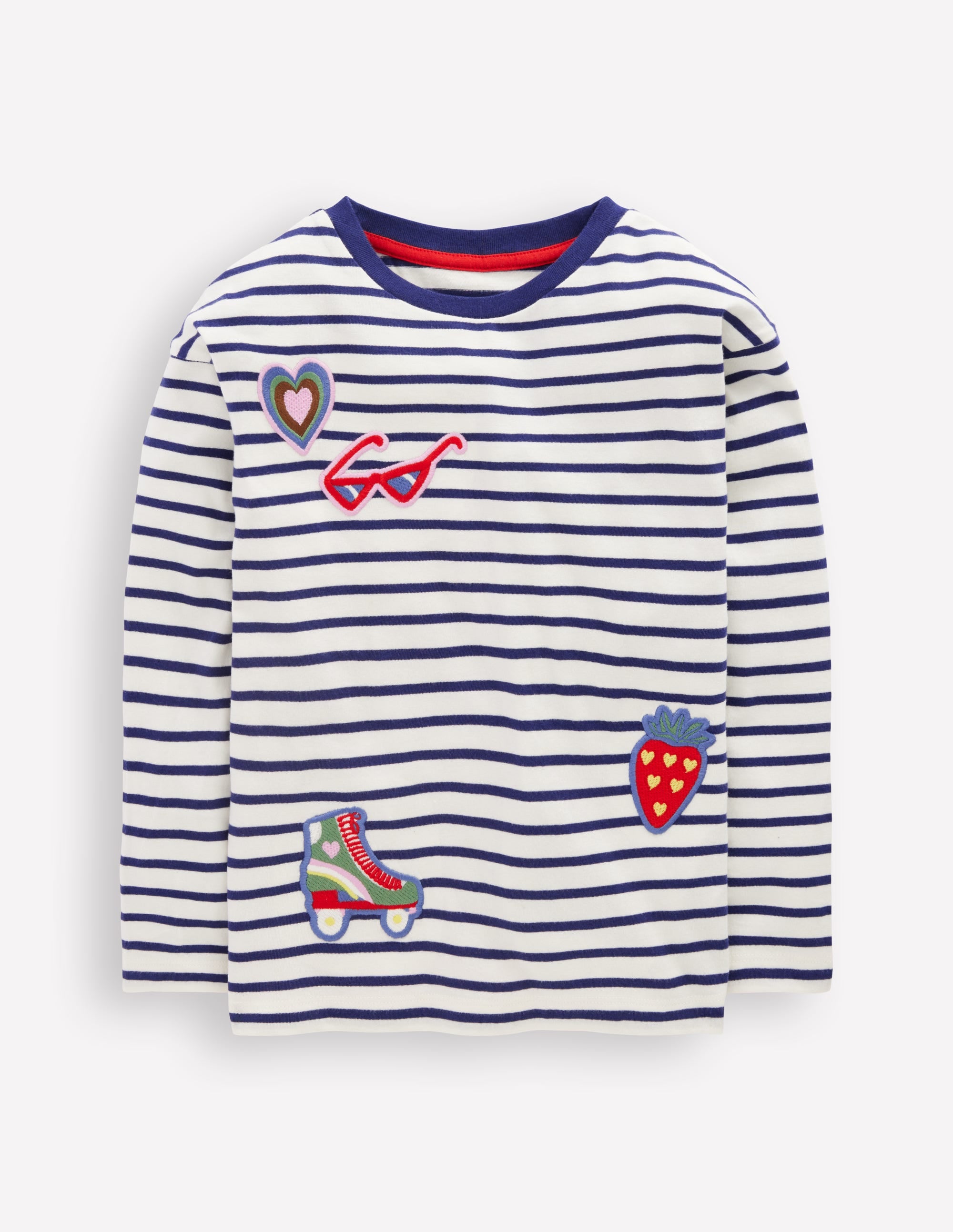 Fun Relaxed T-shirt-Navy Stripe Badges - Image 1