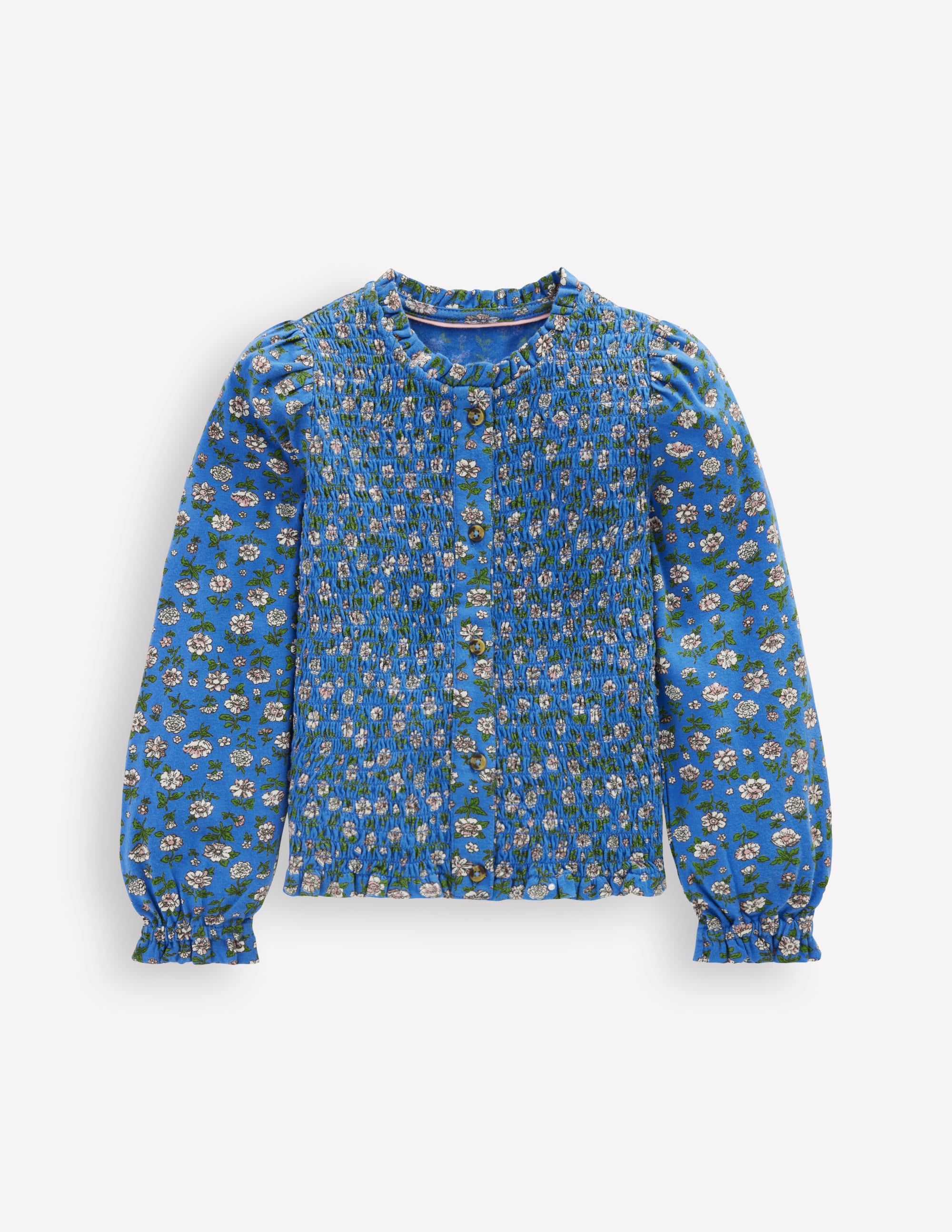 Smocked Jersey Blouse-Delft Garden Flower - Image 4