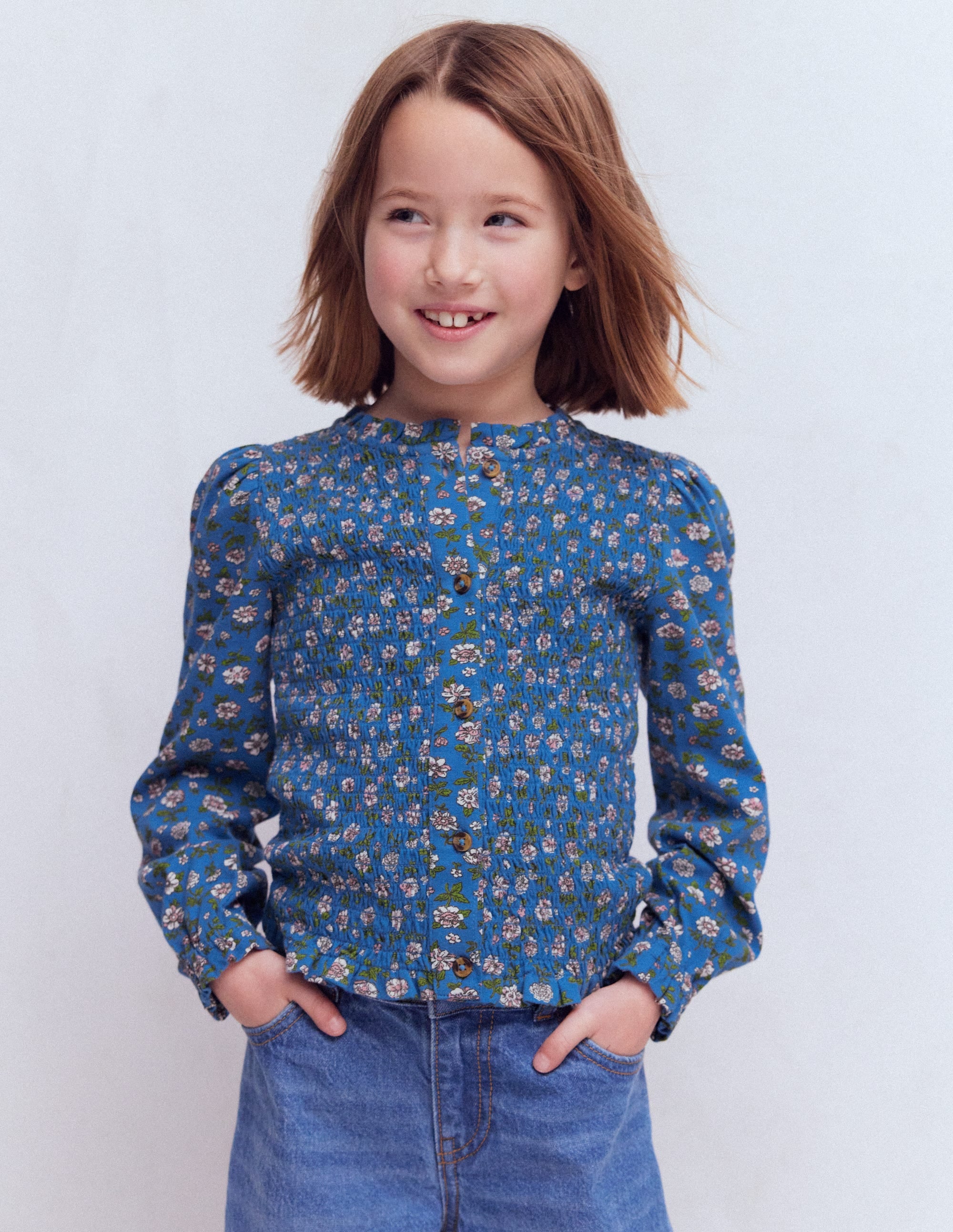 Smocked Jersey Blouse-Delft Garden Flower - Image 2