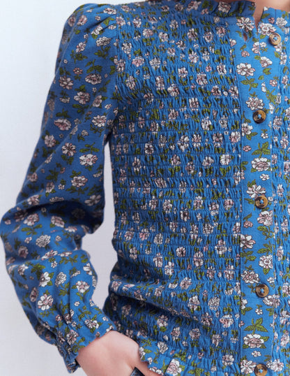 Smocked Jersey Blouse-Delft Garden Flower-3