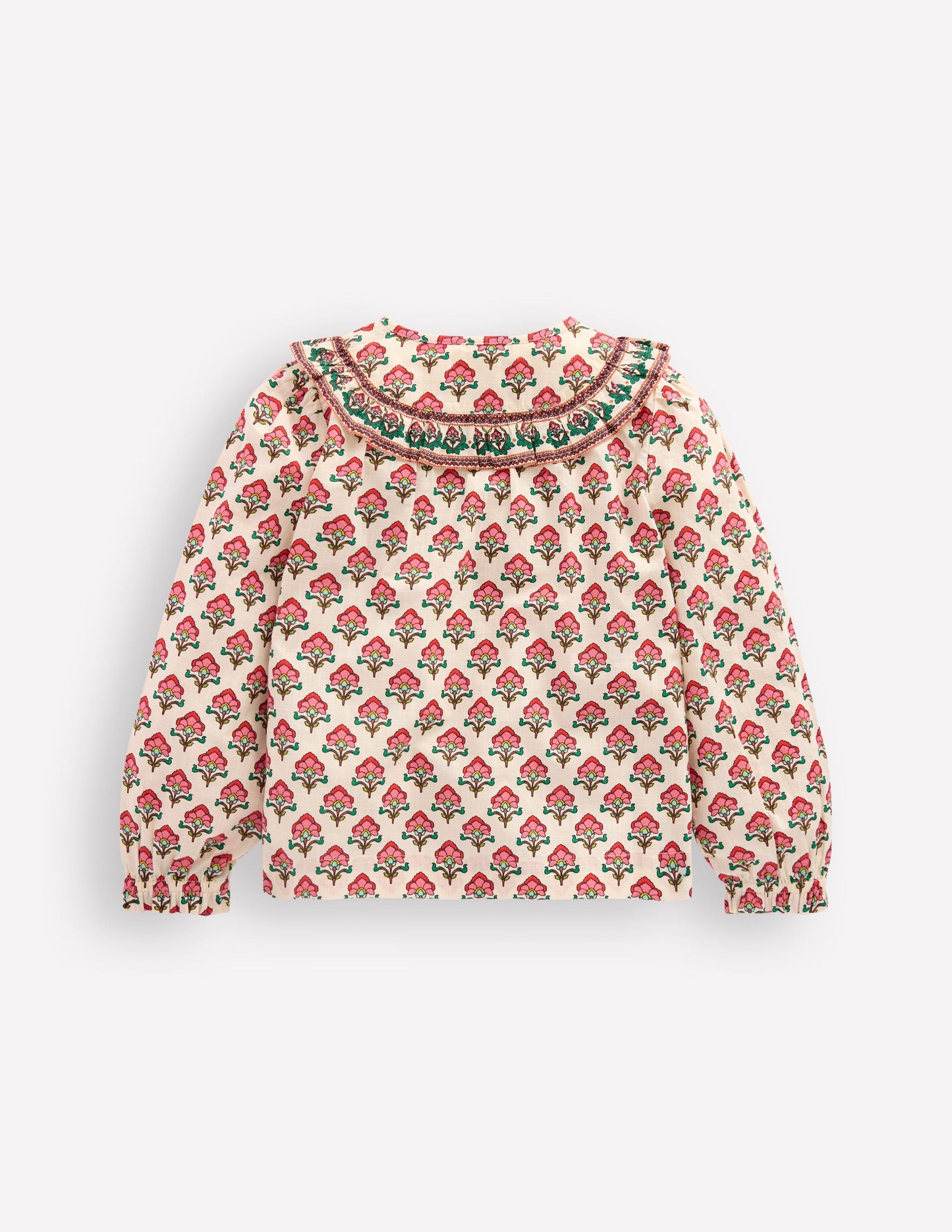 Frill Yoke Blouse-Woodlblock Flower