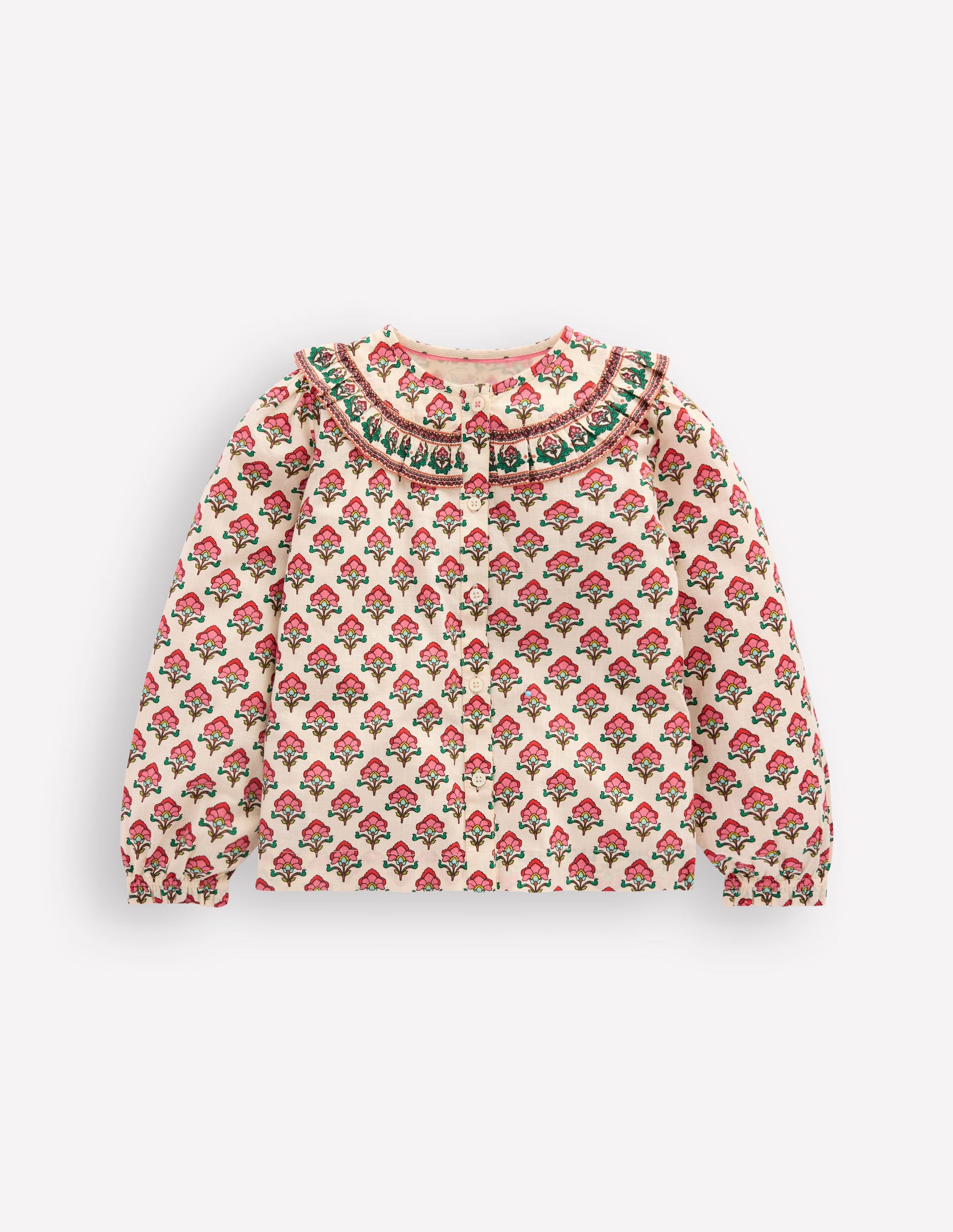 Frill Yoke Blouse-Woodlblock Flower-2