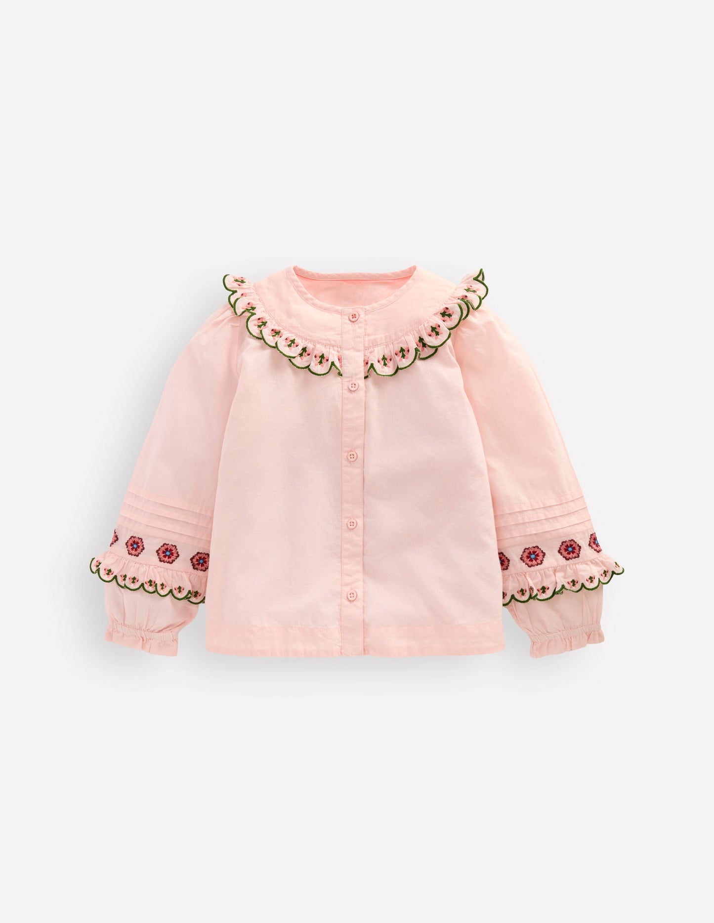 Frill Yoke Blouse-Lotus Embroidery