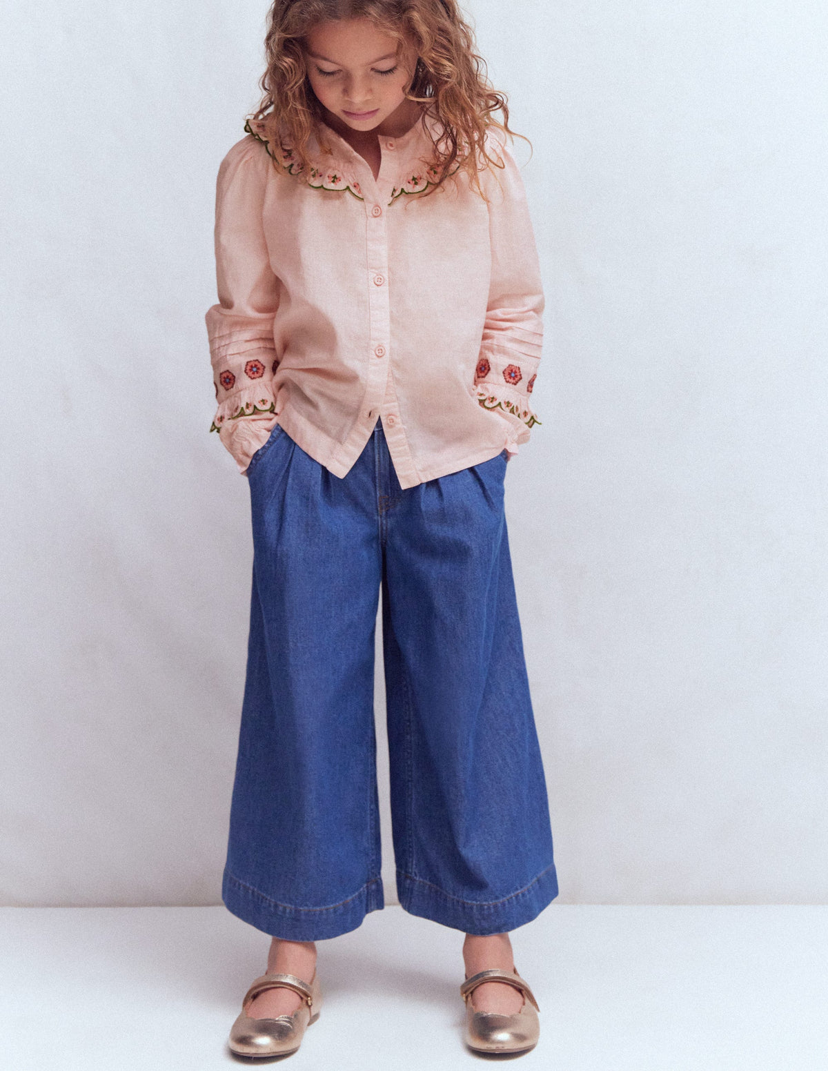 Frill Yoke Blouse-Lotus Embroidery - Image 2