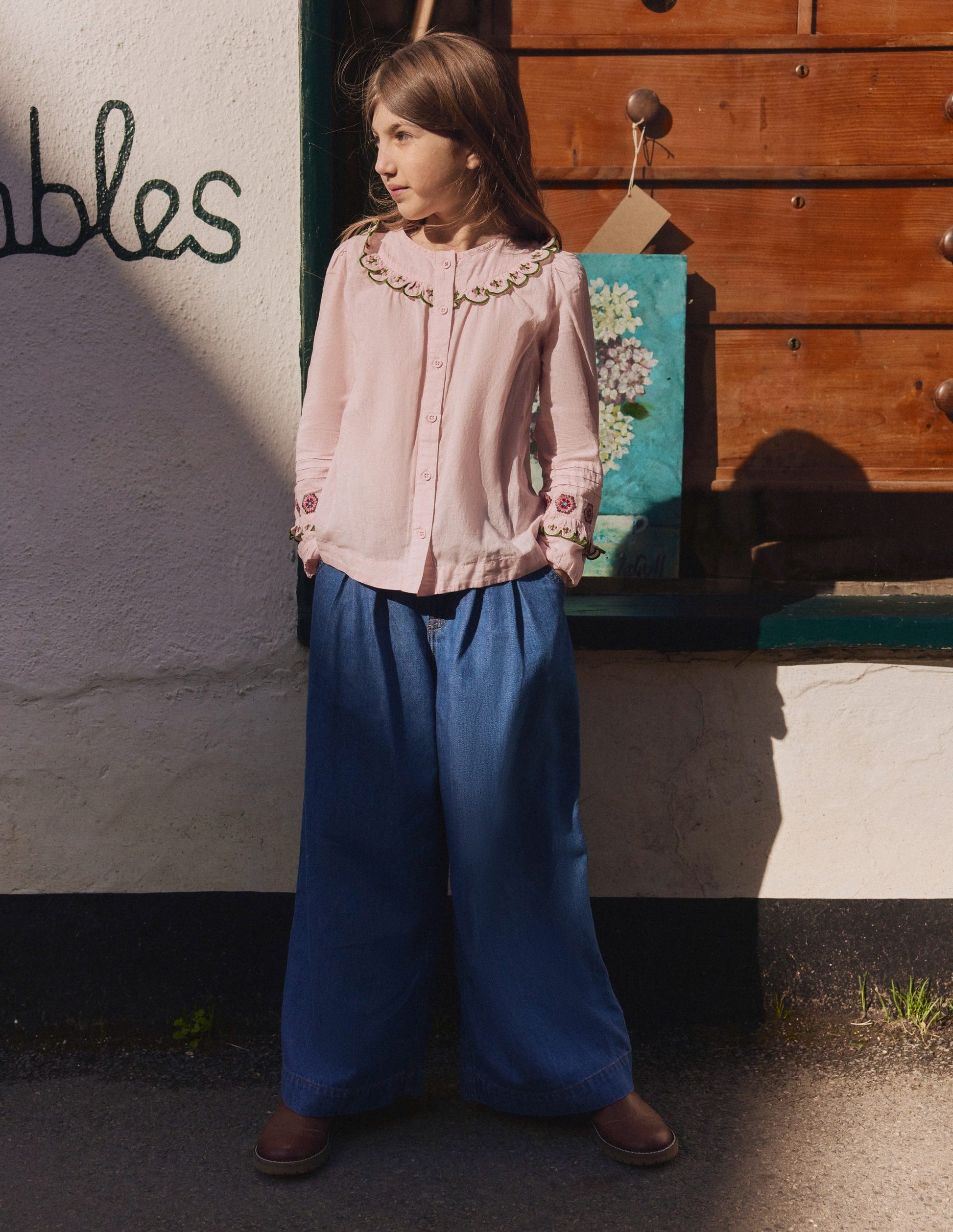 Frill Yoke Blouse-Lotus Embroidery-2