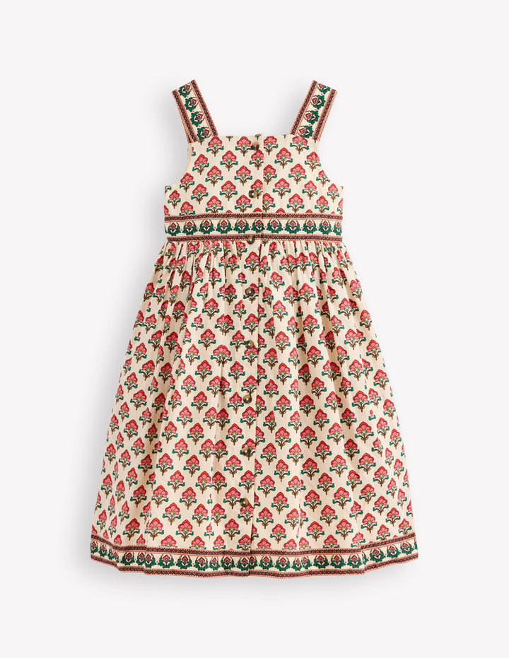 Remy Button Through Dress-Woodblock Print