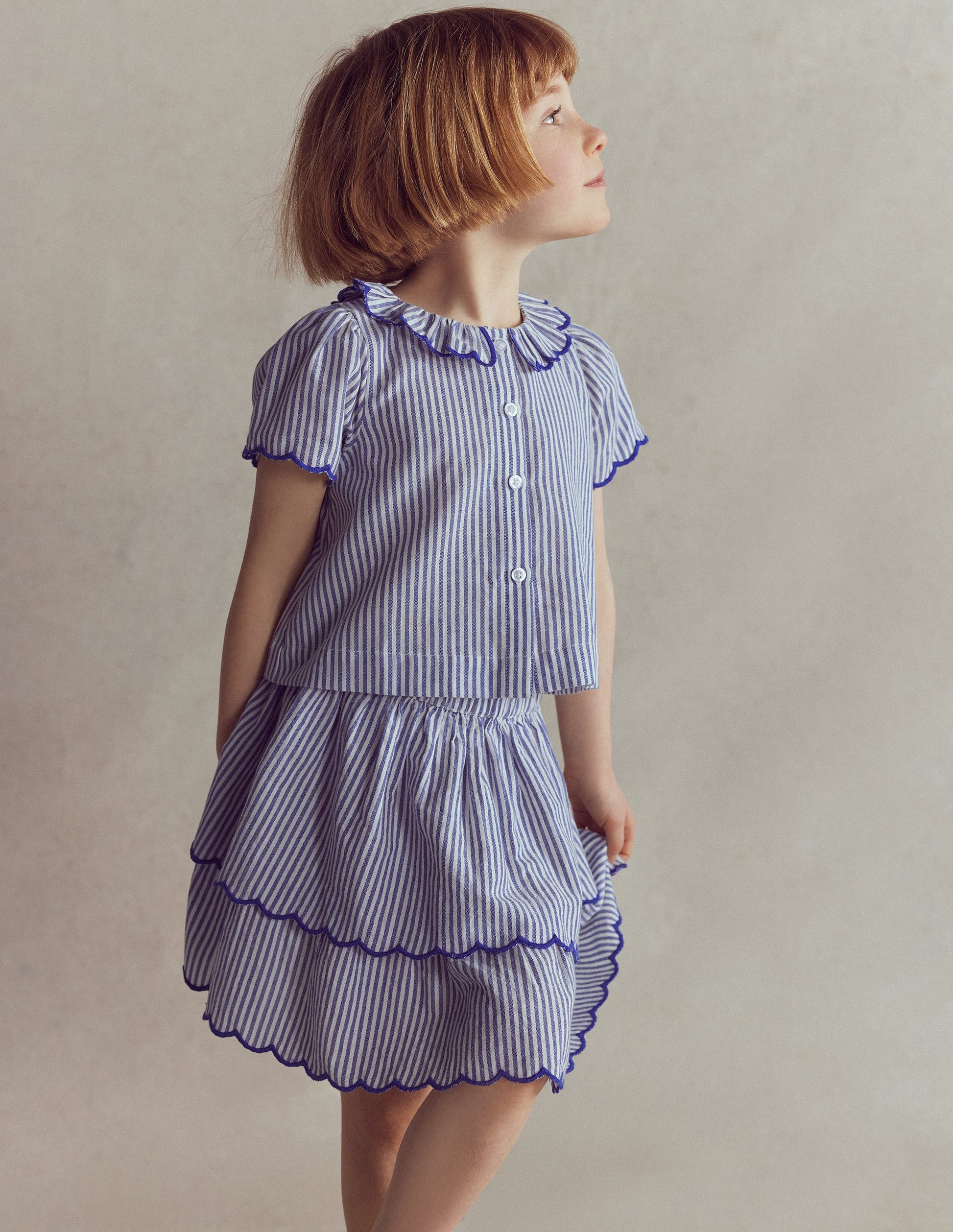Button-through Blouse-Blue/Ivory Stripe-1