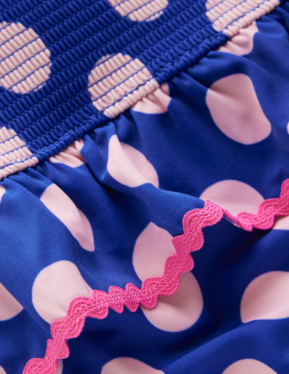 Peplum Smocked Swimsuit-Bright Blue Polka Dot-3