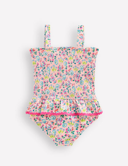 Peplum Smocked Swimsuit-Chalk Pink Butterfly Floral-2