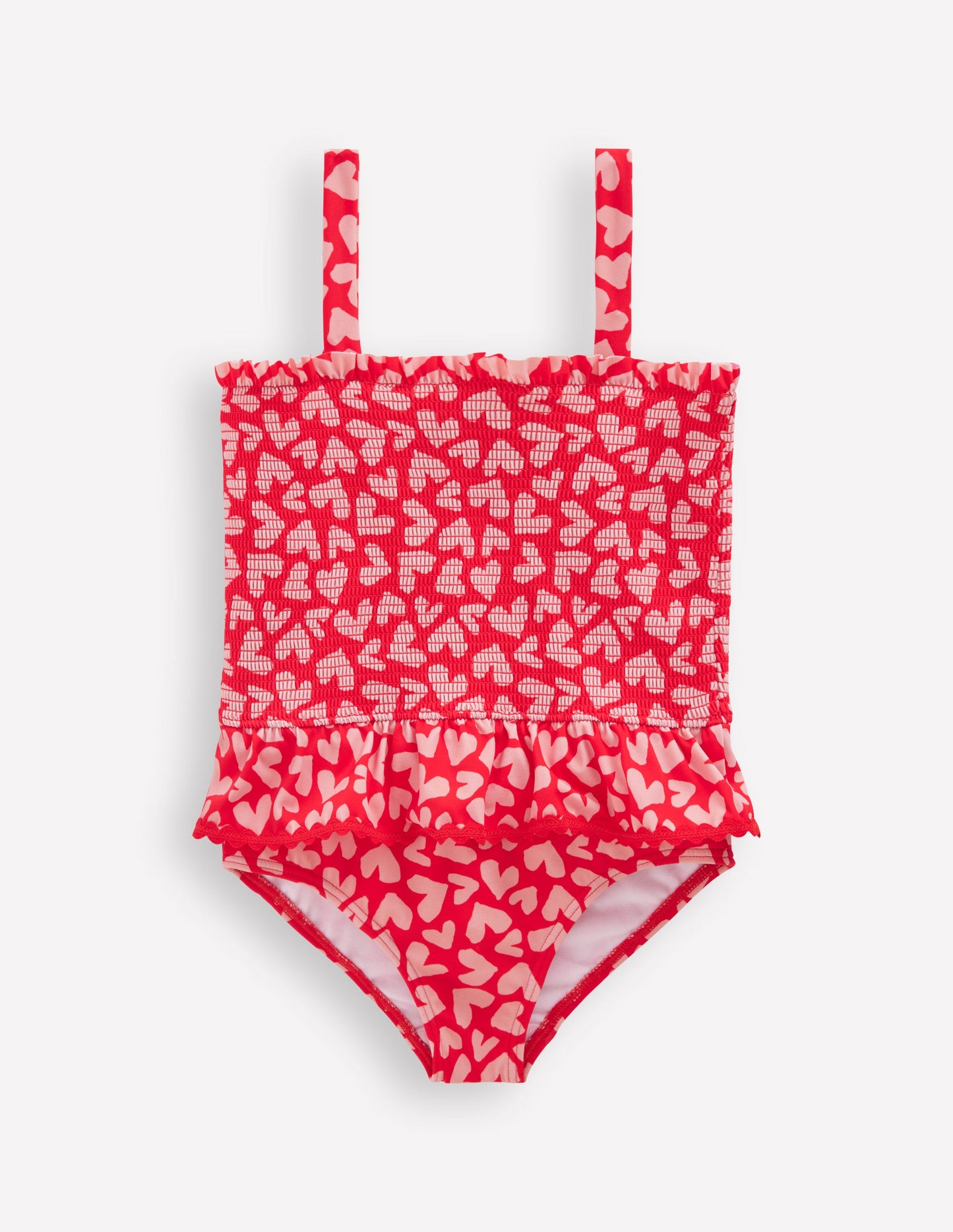 Peplum Smocked Swimsuit-Rockabilly Red Collage Hearts