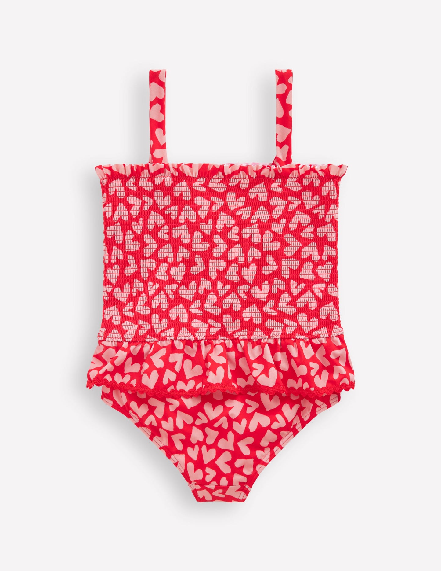 Peplum Smocked Swimsuit-Rockabilly Red Collage Hearts