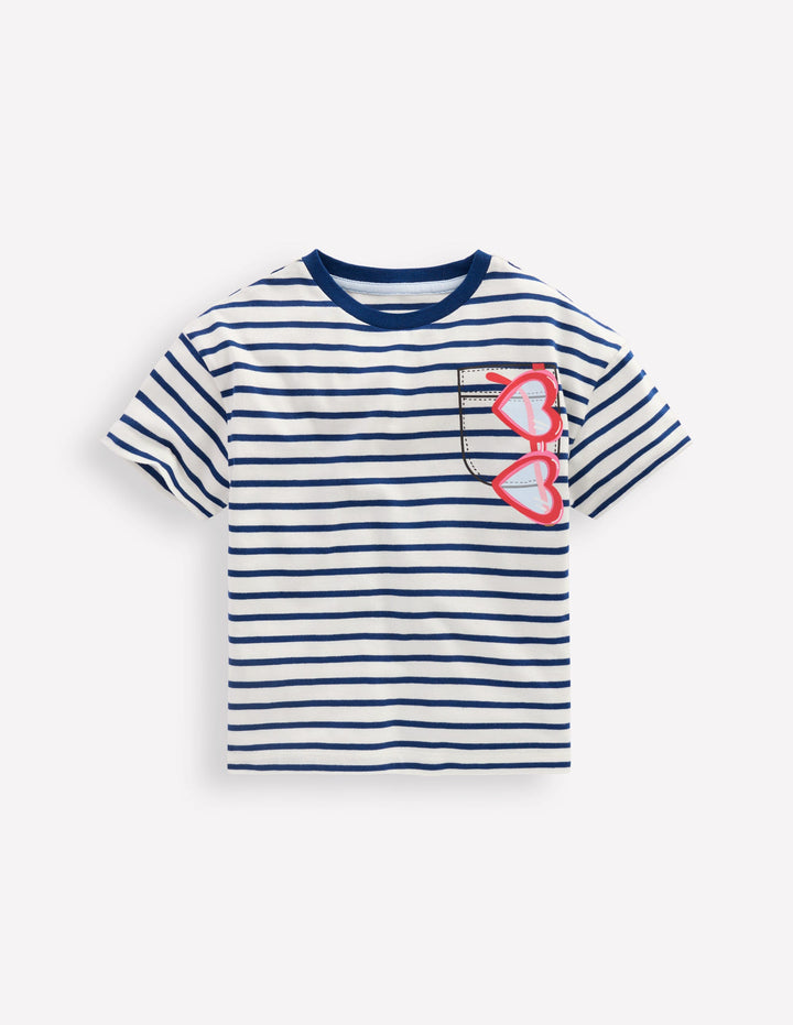 Relaxed Applique T-shirt-Navy Stripe Sunglasses