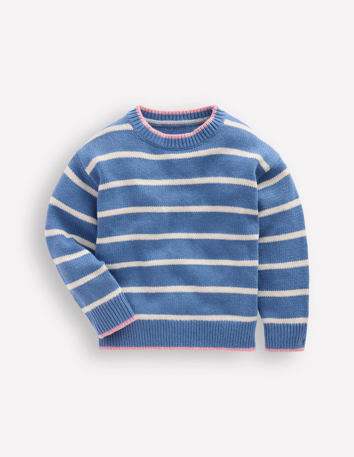 Drop Shoulder Jumper-Silve Lake Blue/Ecru Marl