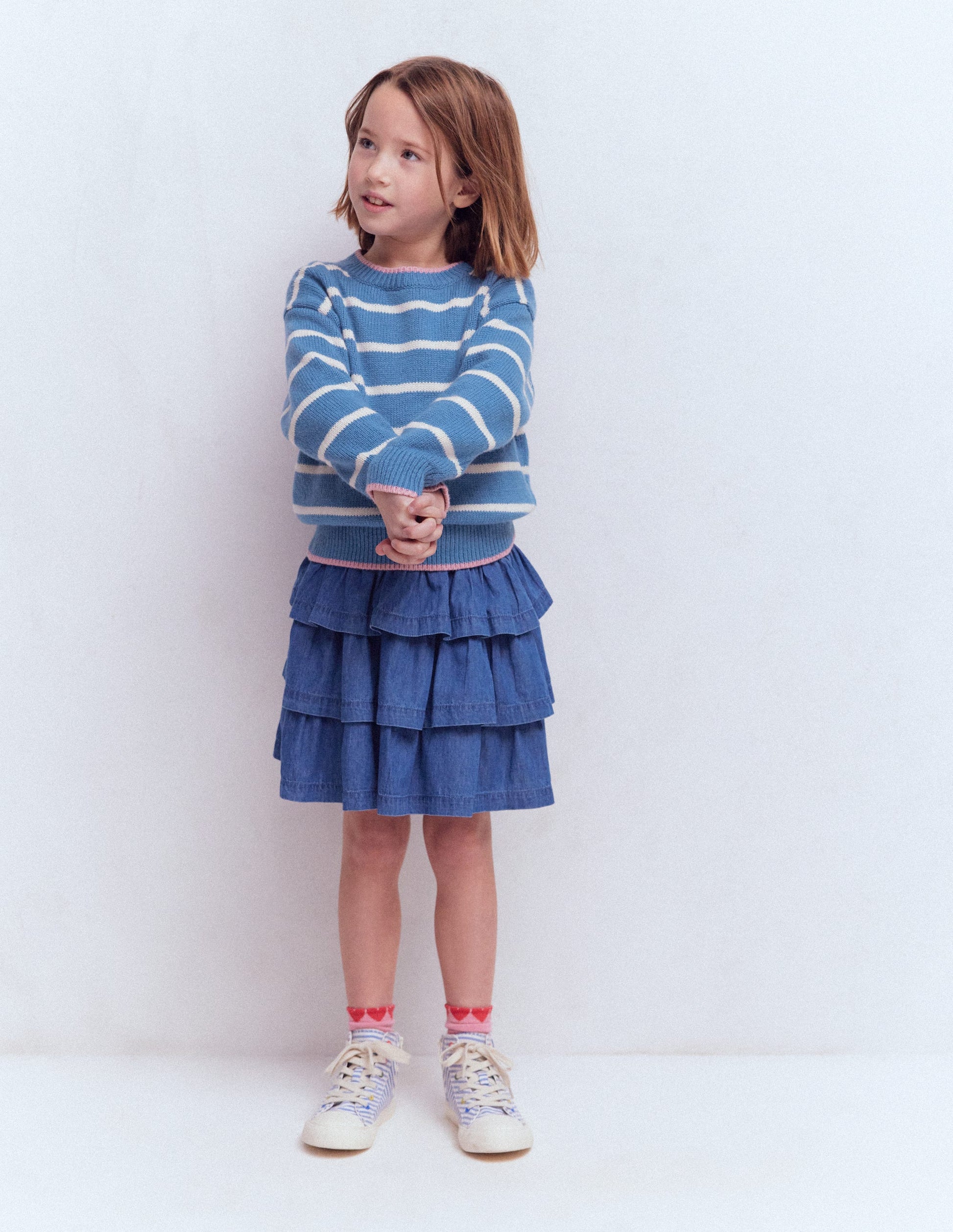 Drop Shoulder Jumper-Silve Lake Blue/Ecru Marl-1