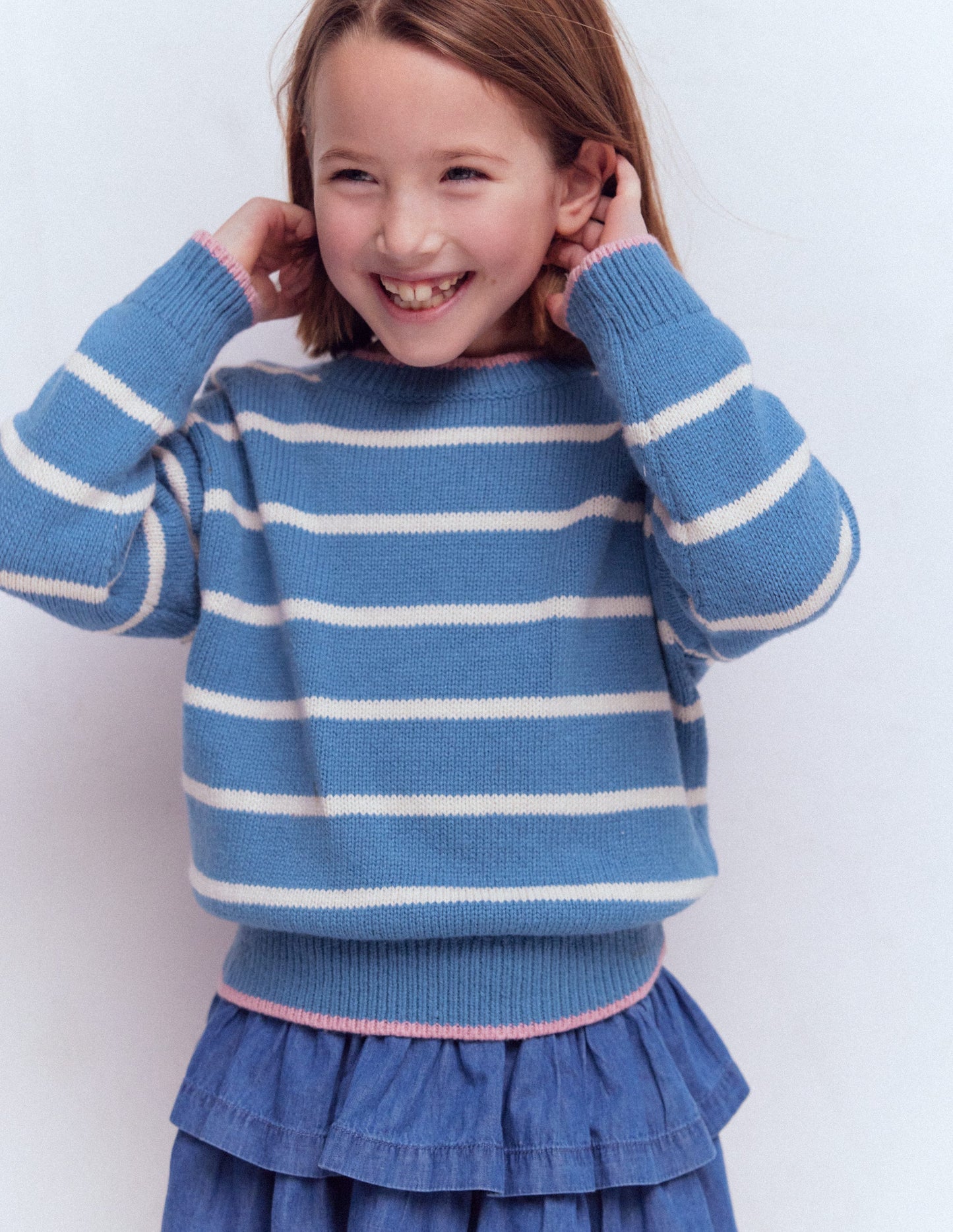 Drop Shoulder Jumper-Silve Lake Blue/Ecru Marl