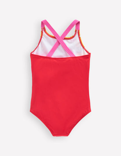 Cross-back Printed Swimsuit-Cinnamon Red Sixties Sunrise-2