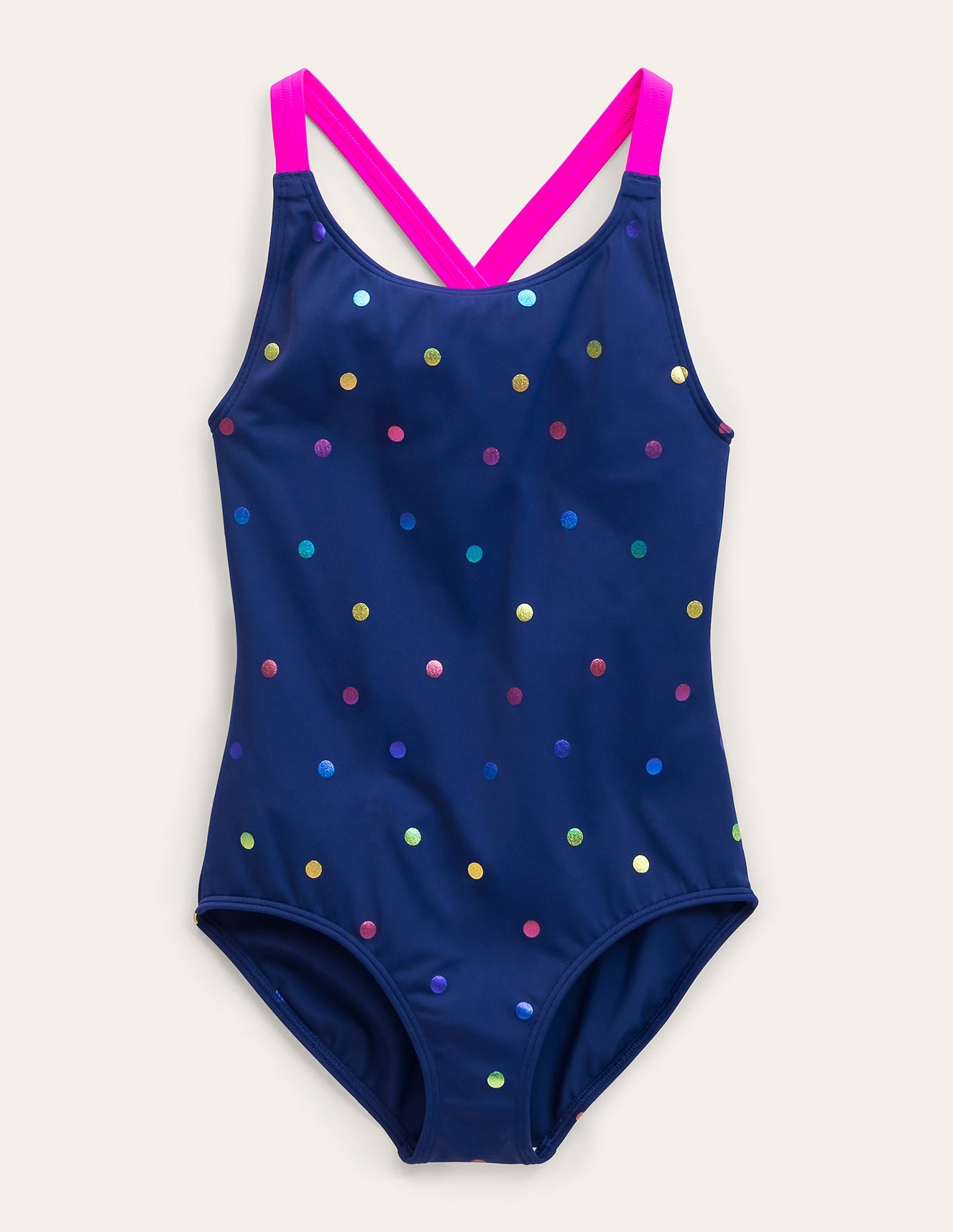Cross-back Printed Swimsuit-Rainbow Foil Confetti Spot-1