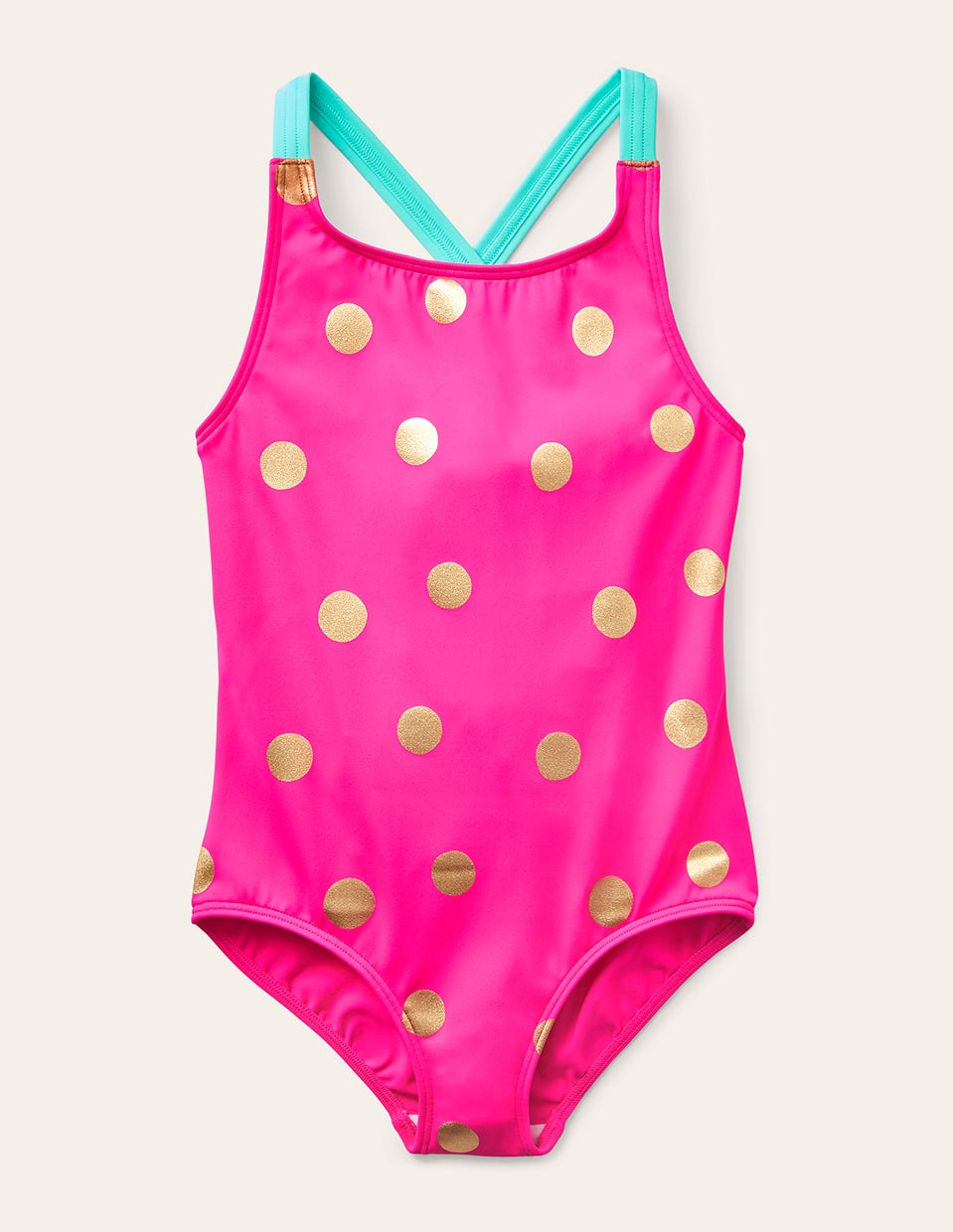 Cross-Back Printed Swimsuit-Fuchsia Pink Foil Spot-1