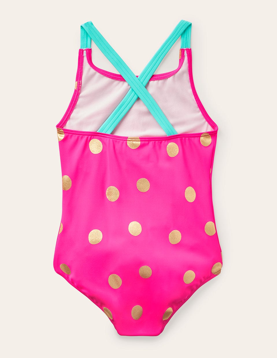 Cross-Back Printed Swimsuit-Fuchsia Pink Foil Spot-2