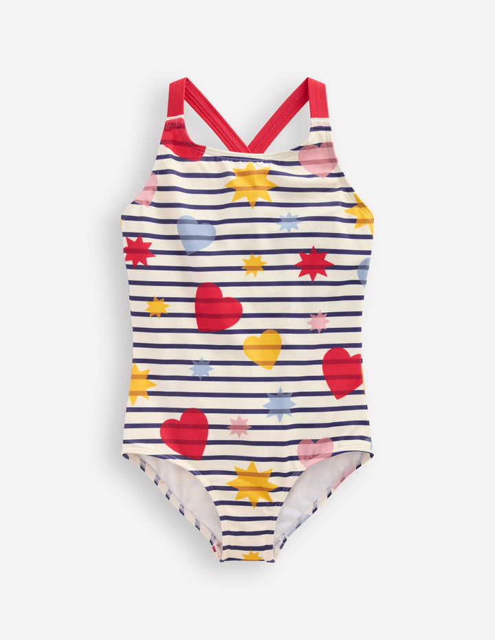 Cross-back Printed Swimsuit-Multi Celestial Stripe